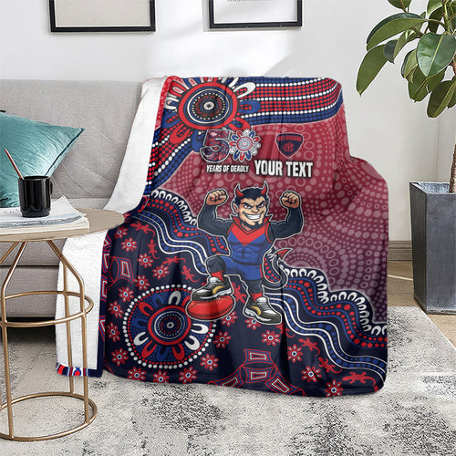 Personalized Melbourne Demons Football Mascot Blanket Aboriginal Dot Art Style Vibrant Indigenous Pattern Design
