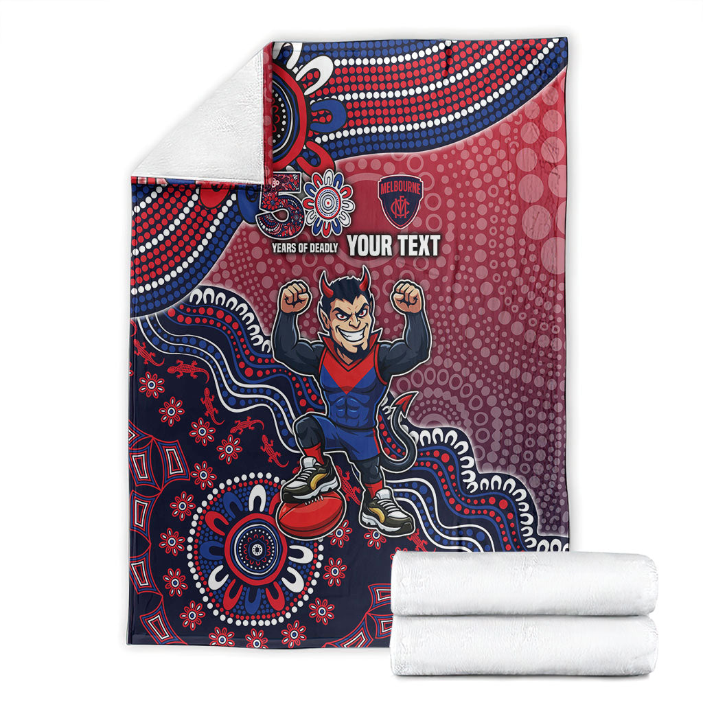 Personalized Melbourne Demons Football Mascot Blanket Aboriginal Dot Art Style Vibrant Indigenous Pattern Design