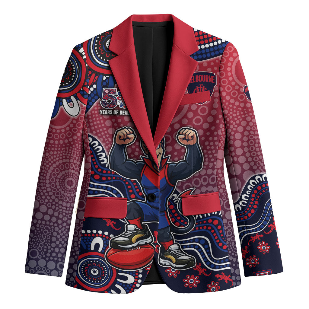 Personalized Melbourne Demons Football Mascot Blazer Aboriginal Dot Art Style Vibrant Indigenous Pattern Design
