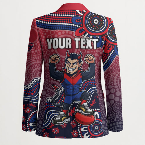 Personalized Melbourne Demons Football Mascot Blazer Aboriginal Dot Art Style Vibrant Indigenous Pattern Design