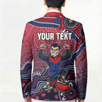 Personalized Melbourne Demons Football Mascot Blazer Aboriginal Dot Art Style Vibrant Indigenous Pattern Design