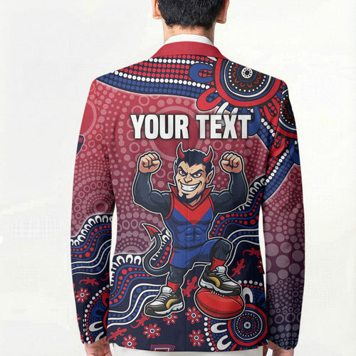 Personalized Melbourne Demons Football Mascot Blazer Aboriginal Dot Art Style Vibrant Indigenous Pattern Design