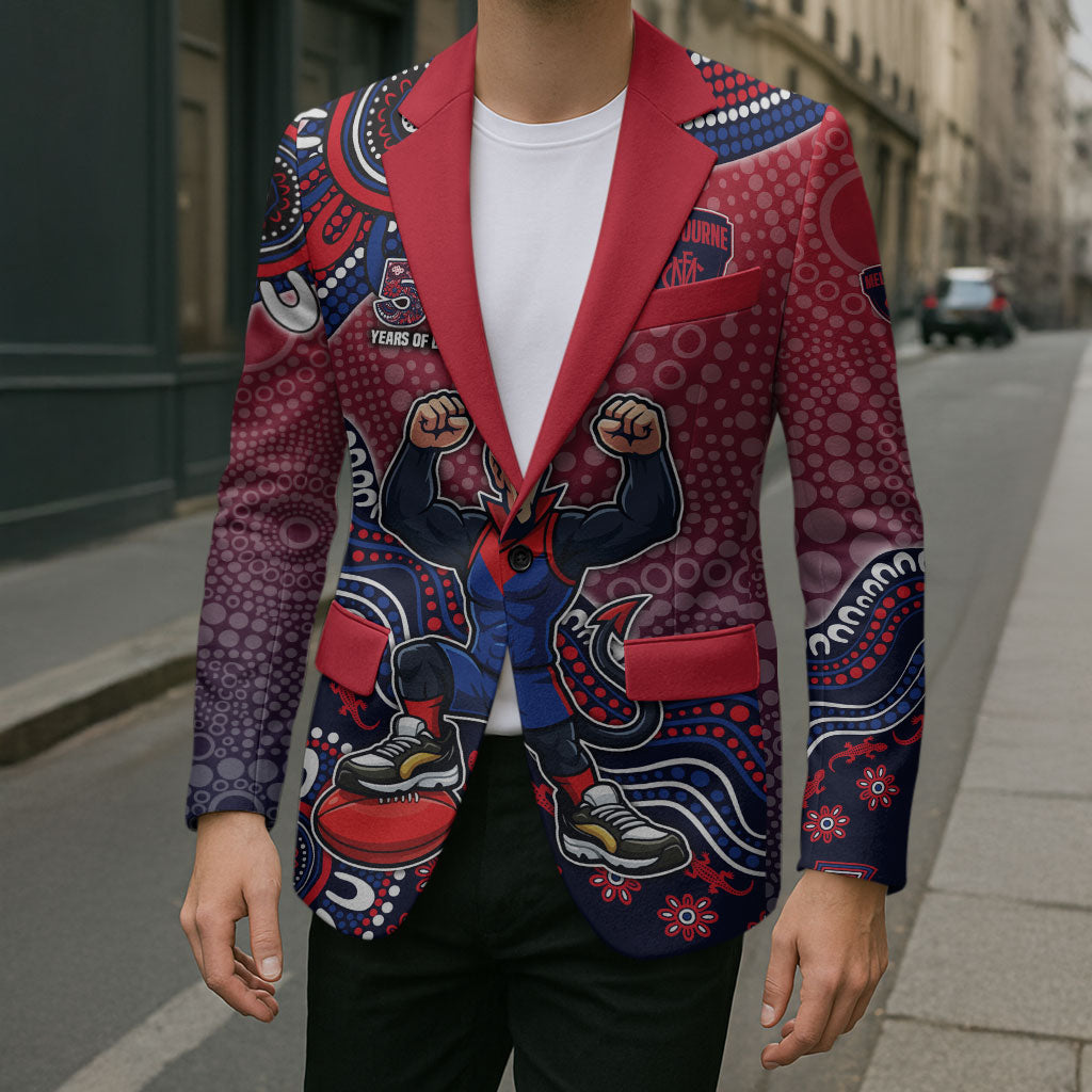 Personalized Melbourne Demons Football Mascot Blazer Aboriginal Dot Art Style Vibrant Indigenous Pattern Design