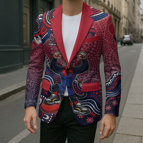 Personalized Melbourne Demons Football Mascot Blazer Aboriginal Dot Art Style Vibrant Indigenous Pattern Design