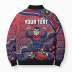 Personalized Melbourne Demons Football Mascot Bomber Puffer Jacket Aboriginal Dot Art Style Vibrant Indigenous Pattern Design