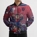 Personalized Melbourne Demons Football Mascot Bomber Puffer Jacket Aboriginal Dot Art Style Vibrant Indigenous Pattern Design