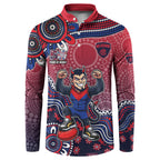 Personalized Melbourne Demons Football Mascot Button Sweatshirt Aboriginal Dot Art Style Vibrant Indigenous Pattern Design