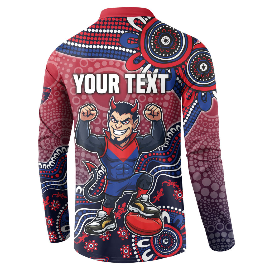 Personalized Melbourne Demons Football Mascot Button Sweatshirt Aboriginal Dot Art Style Vibrant Indigenous Pattern Design