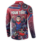Personalized Melbourne Demons Football Mascot Button Sweatshirt Aboriginal Dot Art Style Vibrant Indigenous Pattern Design