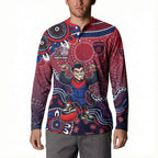Personalized Melbourne Demons Football Mascot Button Sweatshirt Aboriginal Dot Art Style Vibrant Indigenous Pattern Design