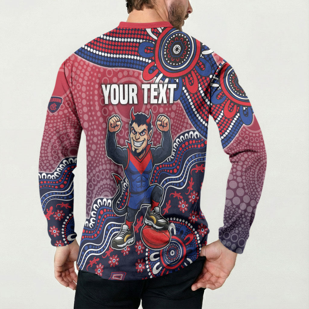 Personalized Melbourne Demons Football Mascot Button Sweatshirt Aboriginal Dot Art Style Vibrant Indigenous Pattern Design
