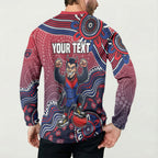 Personalized Melbourne Demons Football Mascot Button Sweatshirt Aboriginal Dot Art Style Vibrant Indigenous Pattern Design