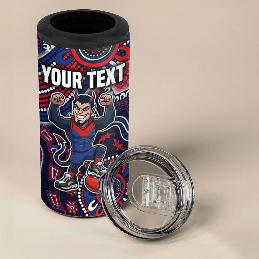 Personalized Melbourne Demons Football Mascot 4 in 1 Can Cooler Tumbler Aboriginal Dot Art Style Vibrant Indigenous Pattern Design