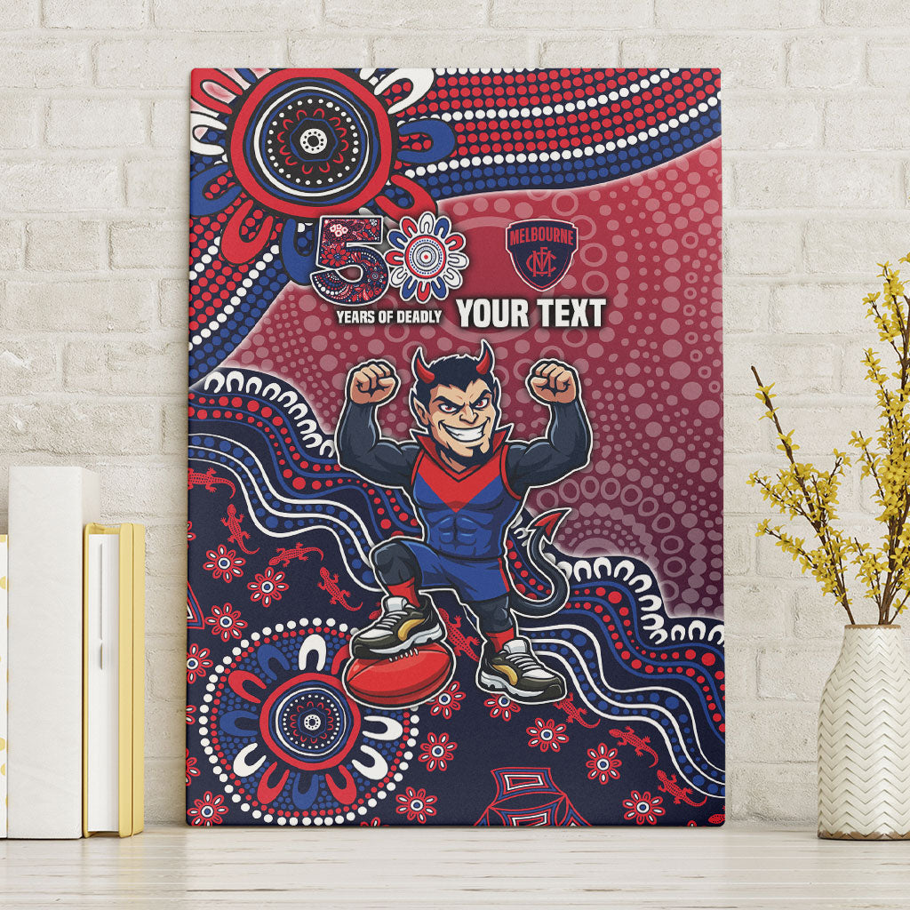 Personalized Melbourne Demons Football Mascot Canvas Wall Art Aboriginal Dot Art Style Vibrant Indigenous Pattern Design