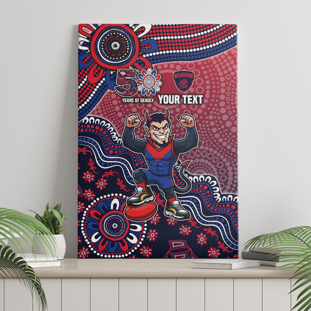 Personalized Melbourne Demons Football Mascot Canvas Wall Art Aboriginal Dot Art Style Vibrant Indigenous Pattern Design