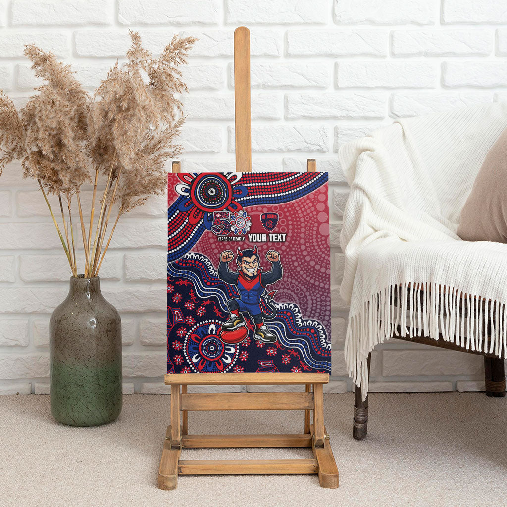 Personalized Melbourne Demons Football Mascot Canvas Wall Art Aboriginal Dot Art Style Vibrant Indigenous Pattern Design
