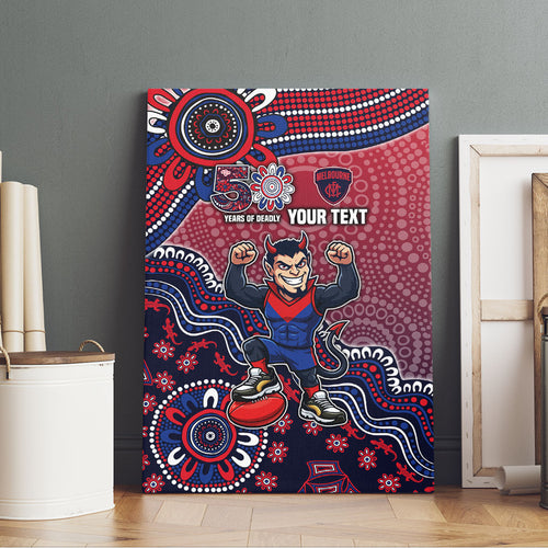 Personalized Melbourne Demons Football Mascot Canvas Wall Art Aboriginal Dot Art Style Vibrant Indigenous Pattern Design