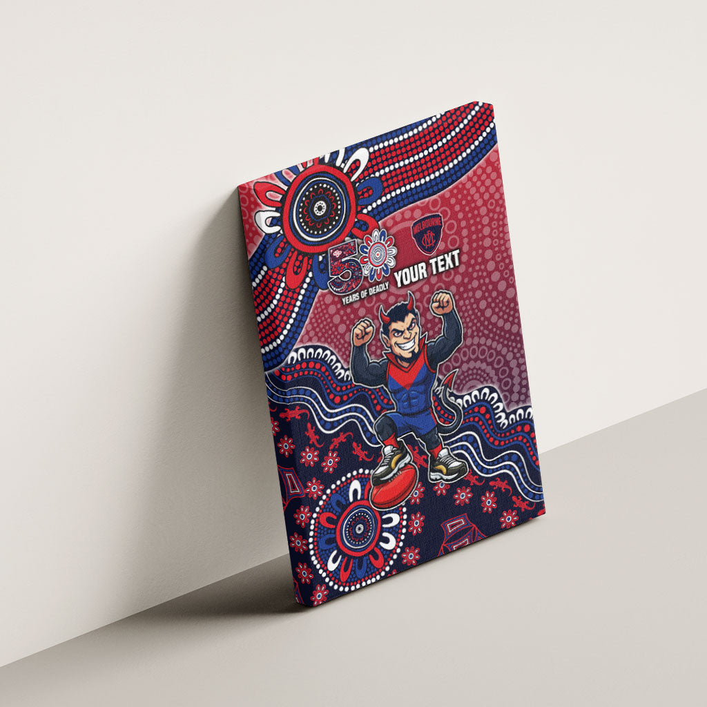 Personalized Melbourne Demons Football Mascot Canvas Wall Art Aboriginal Dot Art Style Vibrant Indigenous Pattern Design