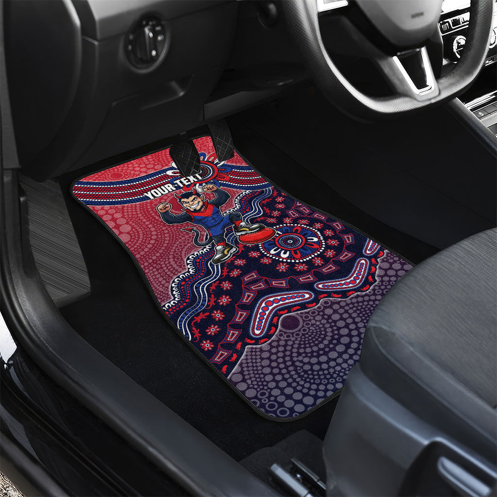 Personalized Melbourne Demons Football Mascot Car Mats Aboriginal Dot Art Style Vibrant Indigenous Pattern Design