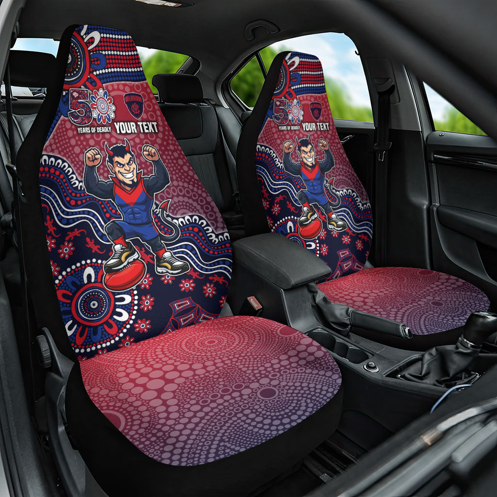 Personalized Melbourne Demons Football Mascot Car Seat Cover Aboriginal Dot Art Style Vibrant Indigenous Pattern Design