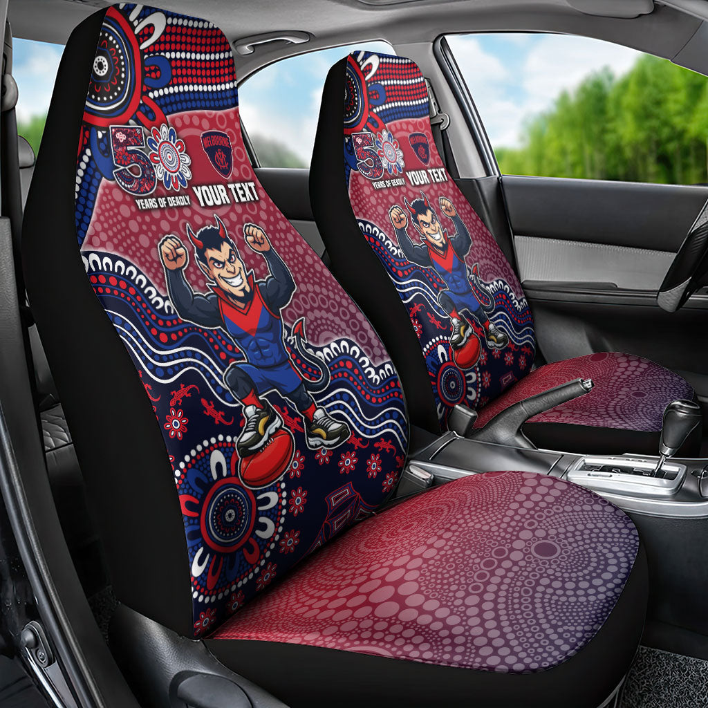 Personalized Melbourne Demons Football Mascot Car Seat Cover Aboriginal Dot Art Style Vibrant Indigenous Pattern Design