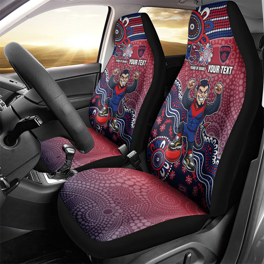 Personalized Melbourne Demons Football Mascot Car Seat Cover Aboriginal Dot Art Style Vibrant Indigenous Pattern Design