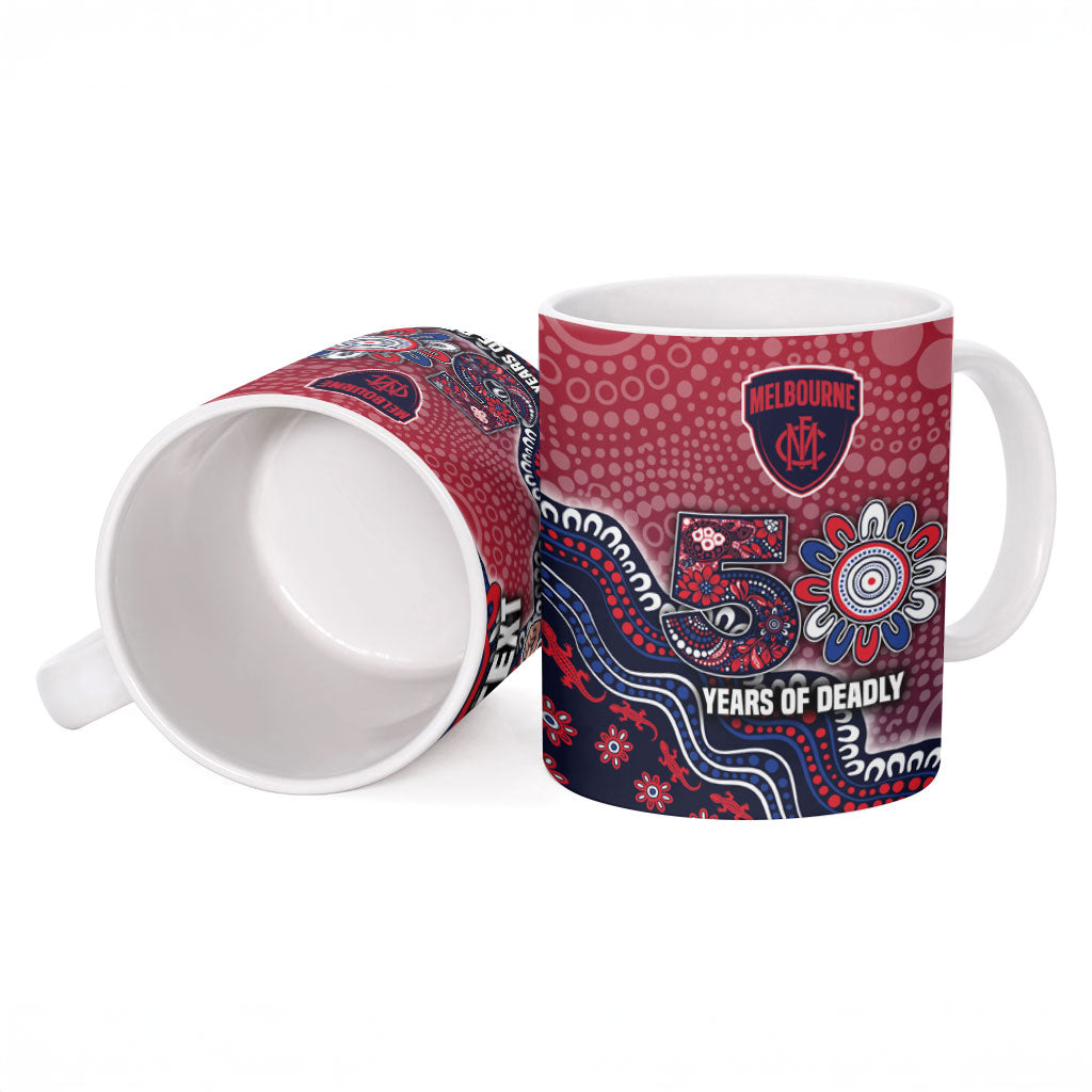 Personalized Melbourne Demons Football Mascot Ceramic Mug Aboriginal Dot Art Style Vibrant Indigenous Pattern Design