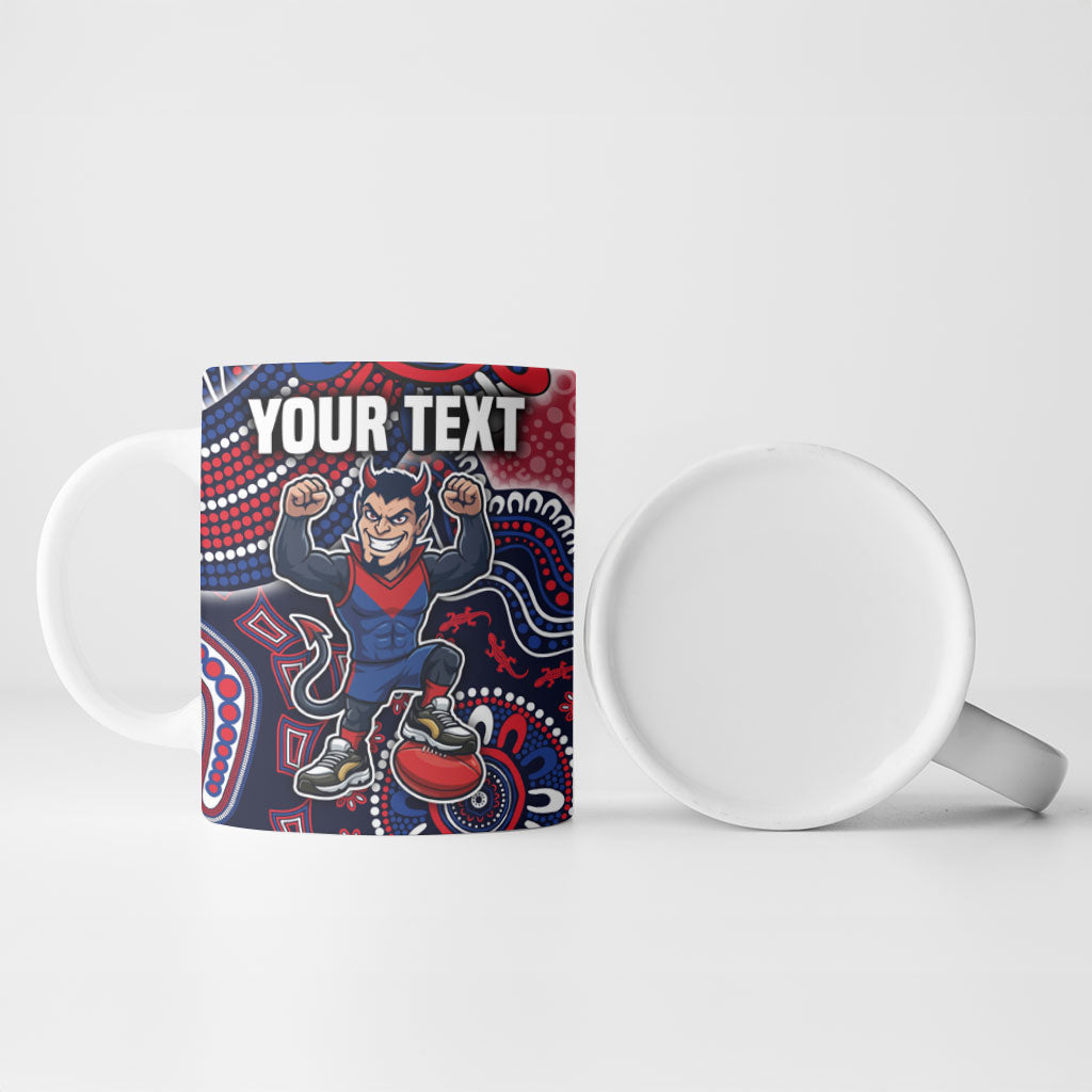 Personalized Melbourne Demons Football Mascot Ceramic Mug Aboriginal Dot Art Style Vibrant Indigenous Pattern Design