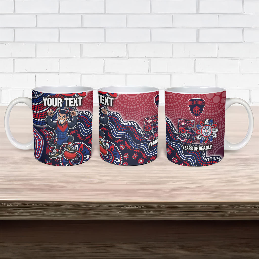 Personalized Melbourne Demons Football Mascot Ceramic Mug Aboriginal Dot Art Style Vibrant Indigenous Pattern Design