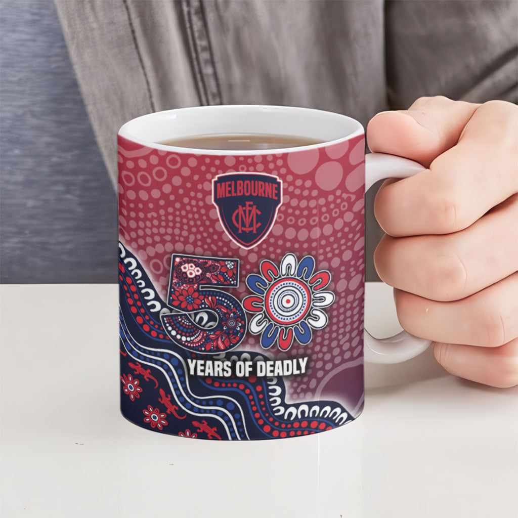 Personalized Melbourne Demons Football Mascot Ceramic Mug Aboriginal Dot Art Style Vibrant Indigenous Pattern Design