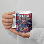 Personalized Melbourne Demons Football Mascot Ceramic Mug Aboriginal Dot Art Style Vibrant Indigenous Pattern Design