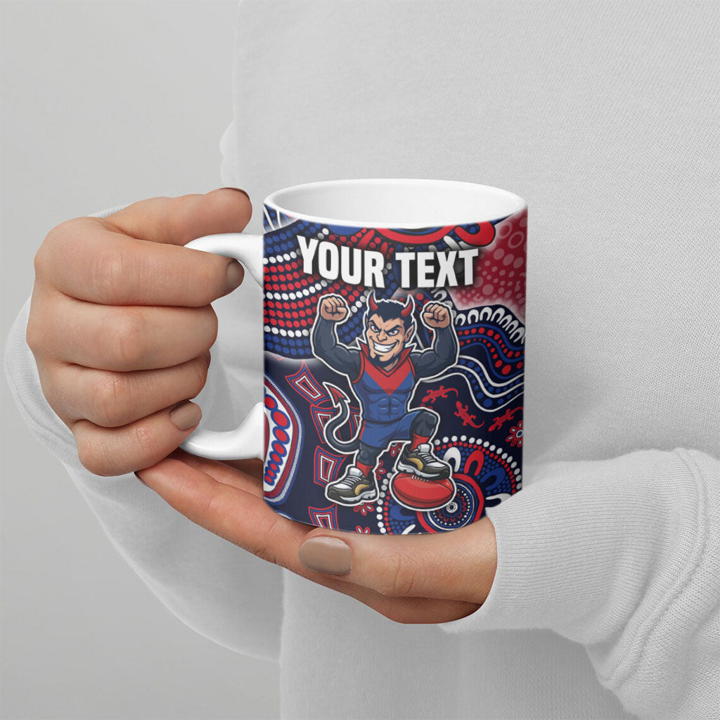 Personalized Melbourne Demons Football Mascot Ceramic Mug Aboriginal Dot Art Style Vibrant Indigenous Pattern Design