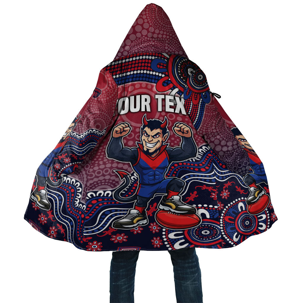 Personalized Melbourne Demons Football Mascot Cloak Aboriginal Dot Art Style Vibrant Indigenous Pattern Design