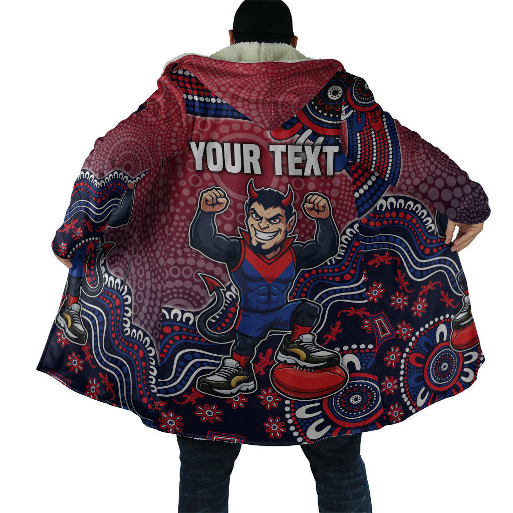 Personalized Melbourne Demons Football Mascot Cloak Aboriginal Dot Art Style Vibrant Indigenous Pattern Design
