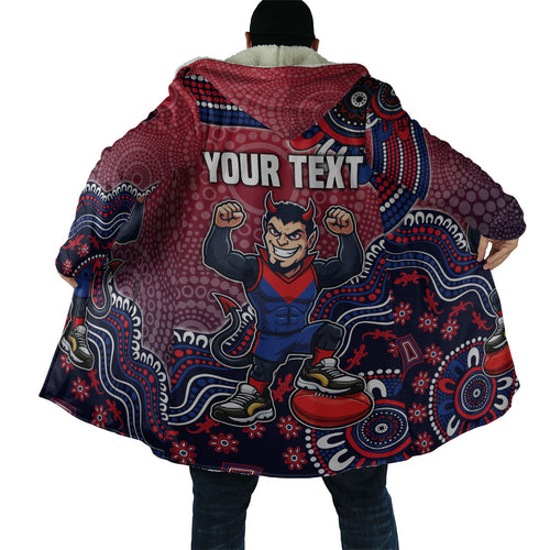 Personalized Melbourne Demons Football Mascot Cloak Aboriginal Dot Art Style Vibrant Indigenous Pattern Design