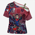 Personalized Melbourne Demons Football Mascot Cross Shoulder Shirt Aboriginal Dot Art Style Vibrant Indigenous Pattern Design