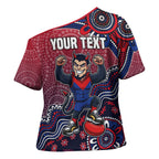 Personalized Melbourne Demons Football Mascot Cross Shoulder Shirt Aboriginal Dot Art Style Vibrant Indigenous Pattern Design