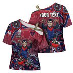 Personalized Melbourne Demons Football Mascot Cross Shoulder Shirt Aboriginal Dot Art Style Vibrant Indigenous Pattern Design