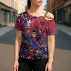 Personalized Melbourne Demons Football Mascot Cross Shoulder Shirt Aboriginal Dot Art Style Vibrant Indigenous Pattern Design