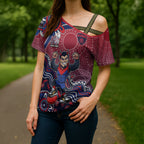 Personalized Melbourne Demons Football Mascot Cross Shoulder Shirt Aboriginal Dot Art Style Vibrant Indigenous Pattern Design