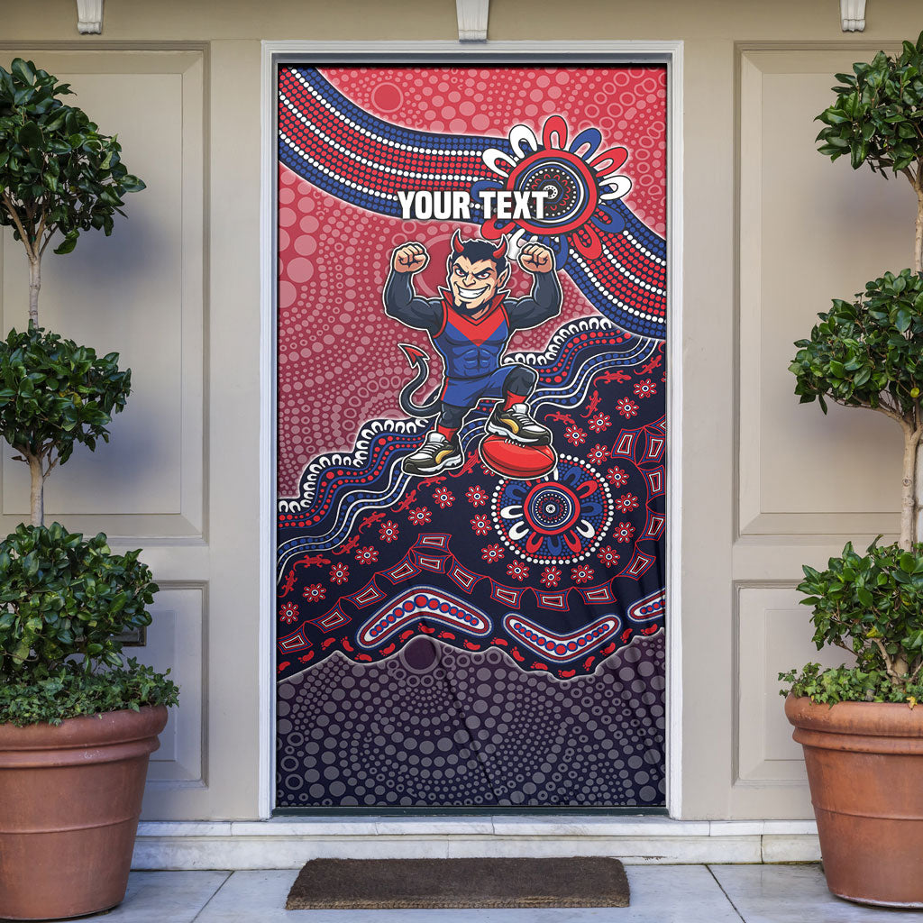 Personalized Melbourne Demons Football Mascot Door Cover Aboriginal Dot Art Style Vibrant Indigenous Pattern Design