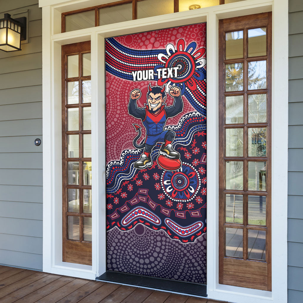 Personalized Melbourne Demons Football Mascot Door Cover Aboriginal Dot Art Style Vibrant Indigenous Pattern Design