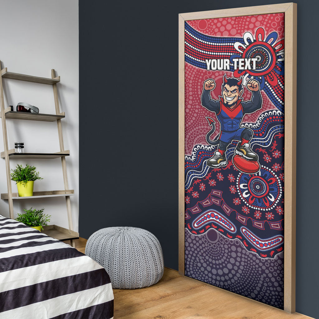 Personalized Melbourne Demons Football Mascot Door Cover Aboriginal Dot Art Style Vibrant Indigenous Pattern Design