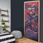 Personalized Melbourne Demons Football Mascot Door Cover Aboriginal Dot Art Style Vibrant Indigenous Pattern Design