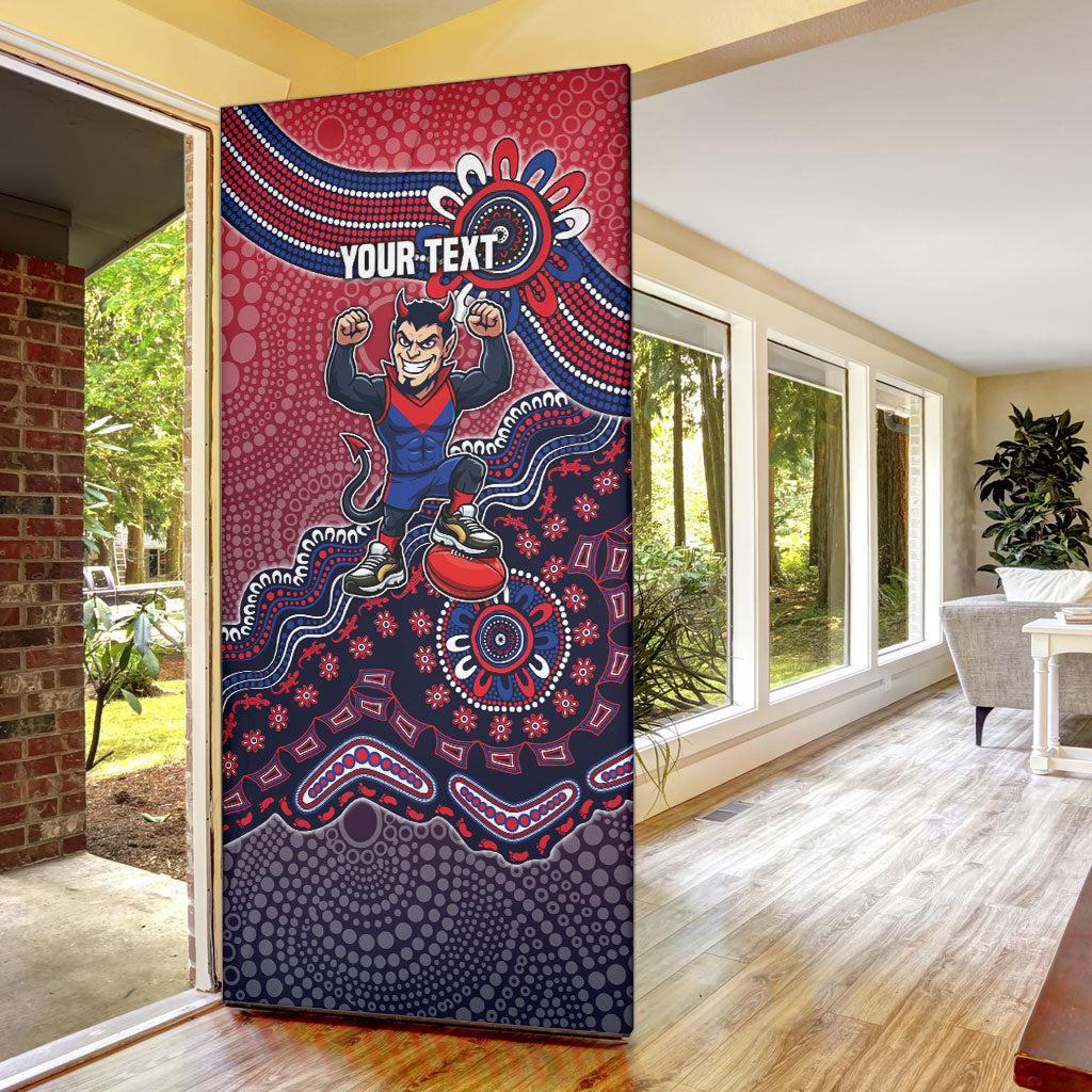 Personalized Melbourne Demons Football Mascot Door Cover Aboriginal Dot Art Style Vibrant Indigenous Pattern Design