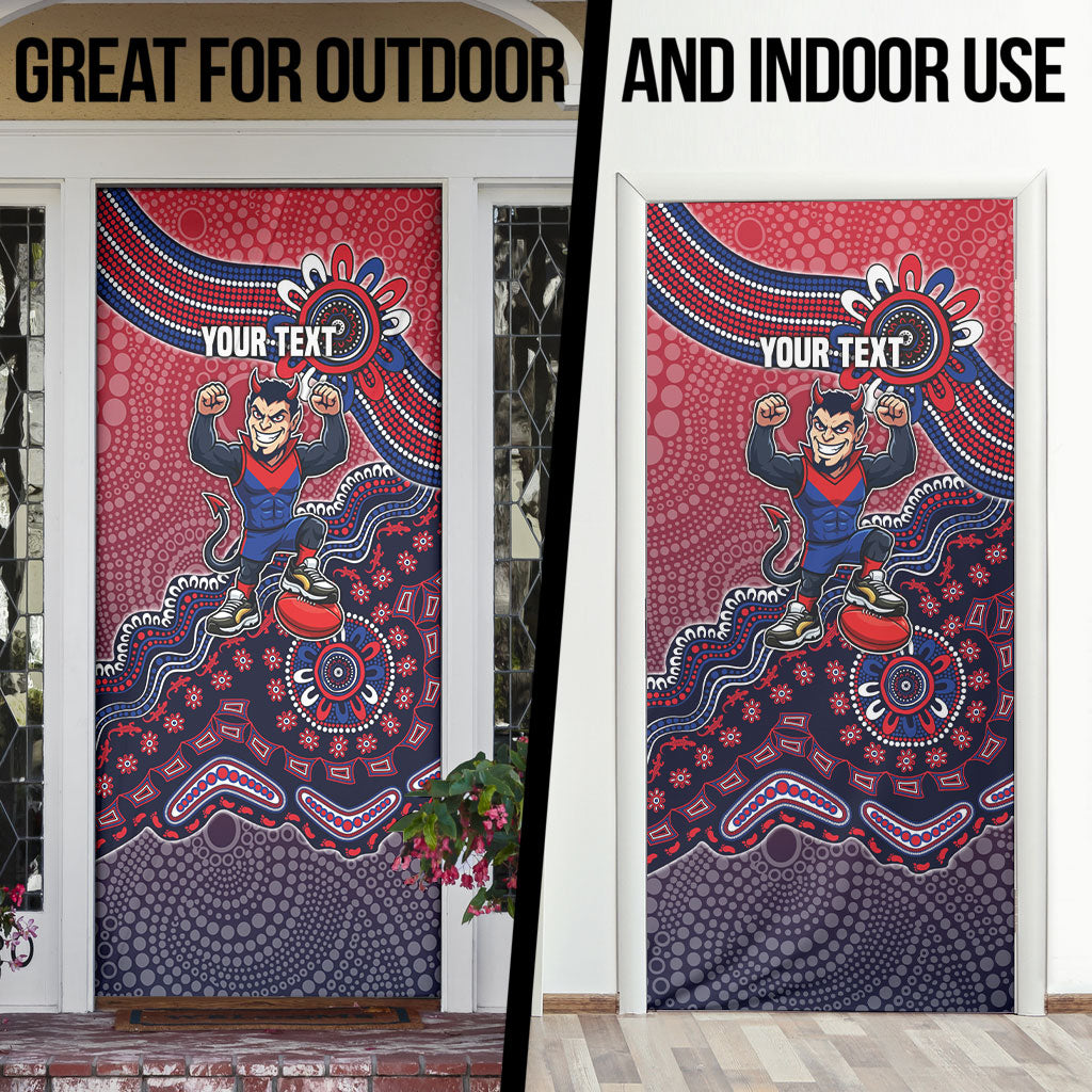 Personalized Melbourne Demons Football Mascot Door Cover Aboriginal Dot Art Style Vibrant Indigenous Pattern Design