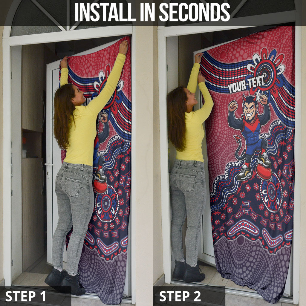 Personalized Melbourne Demons Football Mascot Door Cover Aboriginal Dot Art Style Vibrant Indigenous Pattern Design