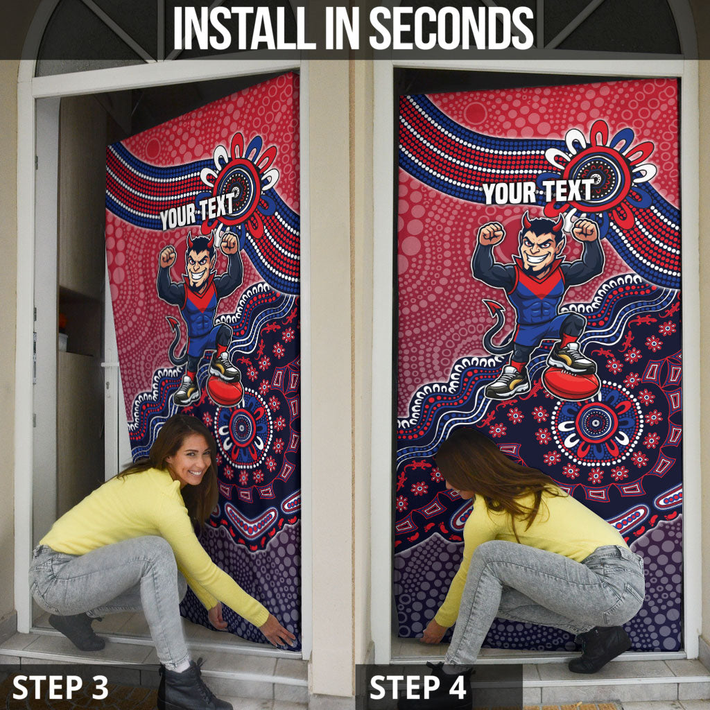 Personalized Melbourne Demons Football Mascot Door Cover Aboriginal Dot Art Style Vibrant Indigenous Pattern Design