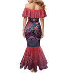 Personalized Melbourne Demons Football Mascot Family Matching Mermaid Dress and Hawaiian Shirt Aboriginal Dot Art Style Vibrant Indigenous Pattern Design
