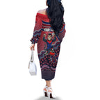 Personalized Melbourne Demons Football Mascot Family Matching Off The Shoulder Long Sleeve Dress and Hawaiian Shirt Aboriginal Dot Art Style Vibrant Indigenous Pattern Design